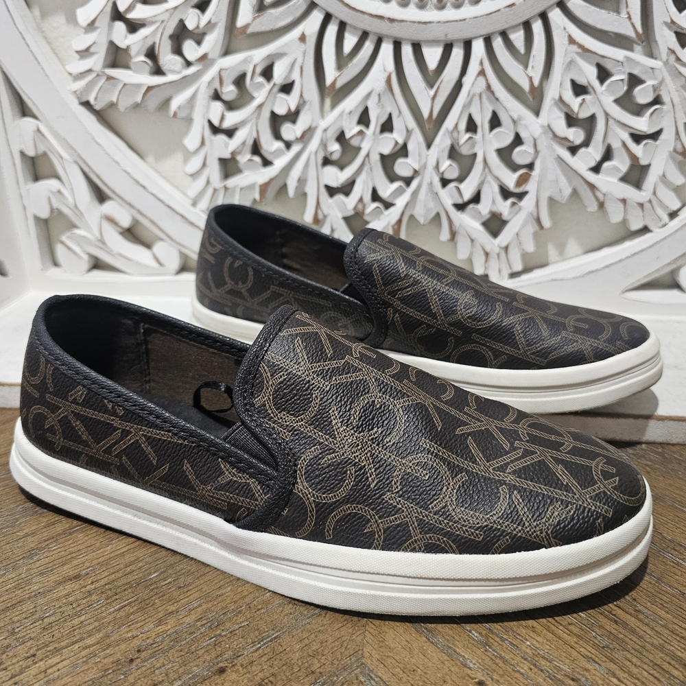 Calvin Kelin Brown Logo Slip-On Shoes Womens 8